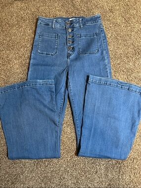 Cello High-Rise Button-Fly Flared Jeans, Size 9